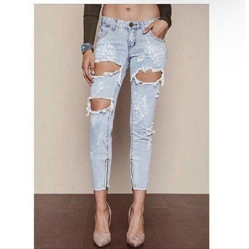 One Teaspoon Skinny Jeans Trashed Free Birds Distressed Low Rise Ankle sz 27
